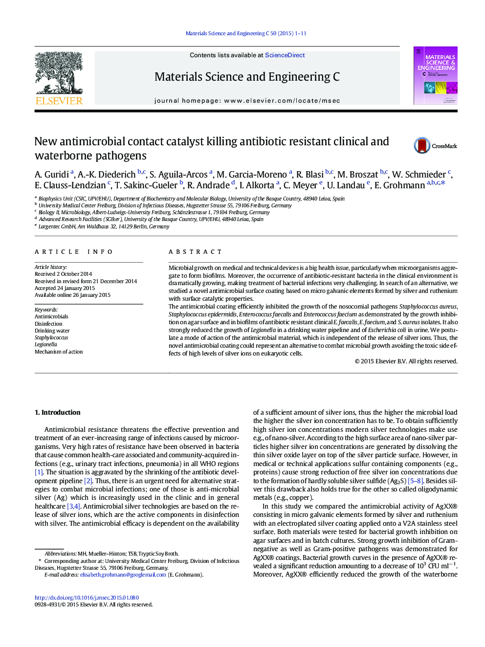New antimicrobial contact catalyst killing antibiotic resistant clinical and waterborne pathogens