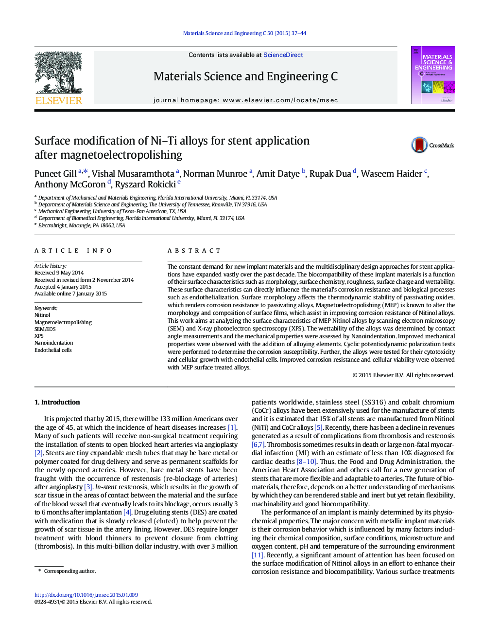 Surface modification of Ni-Ti alloys for stent application after magnetoelectropolishing