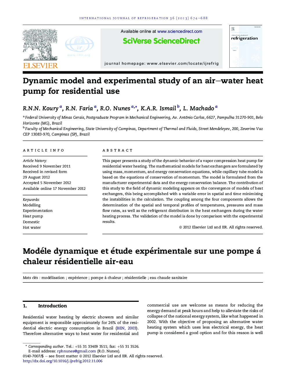 Dynamic model and experimental study of an air–water heat pump for residential use