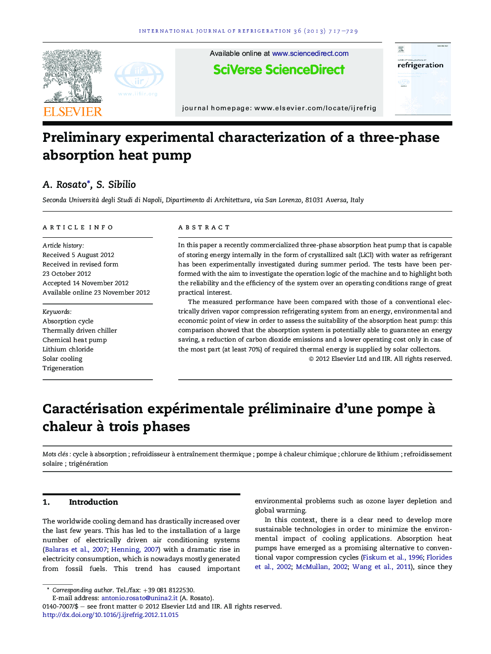 Preliminary experimental characterization of a three-phase absorption heat pump