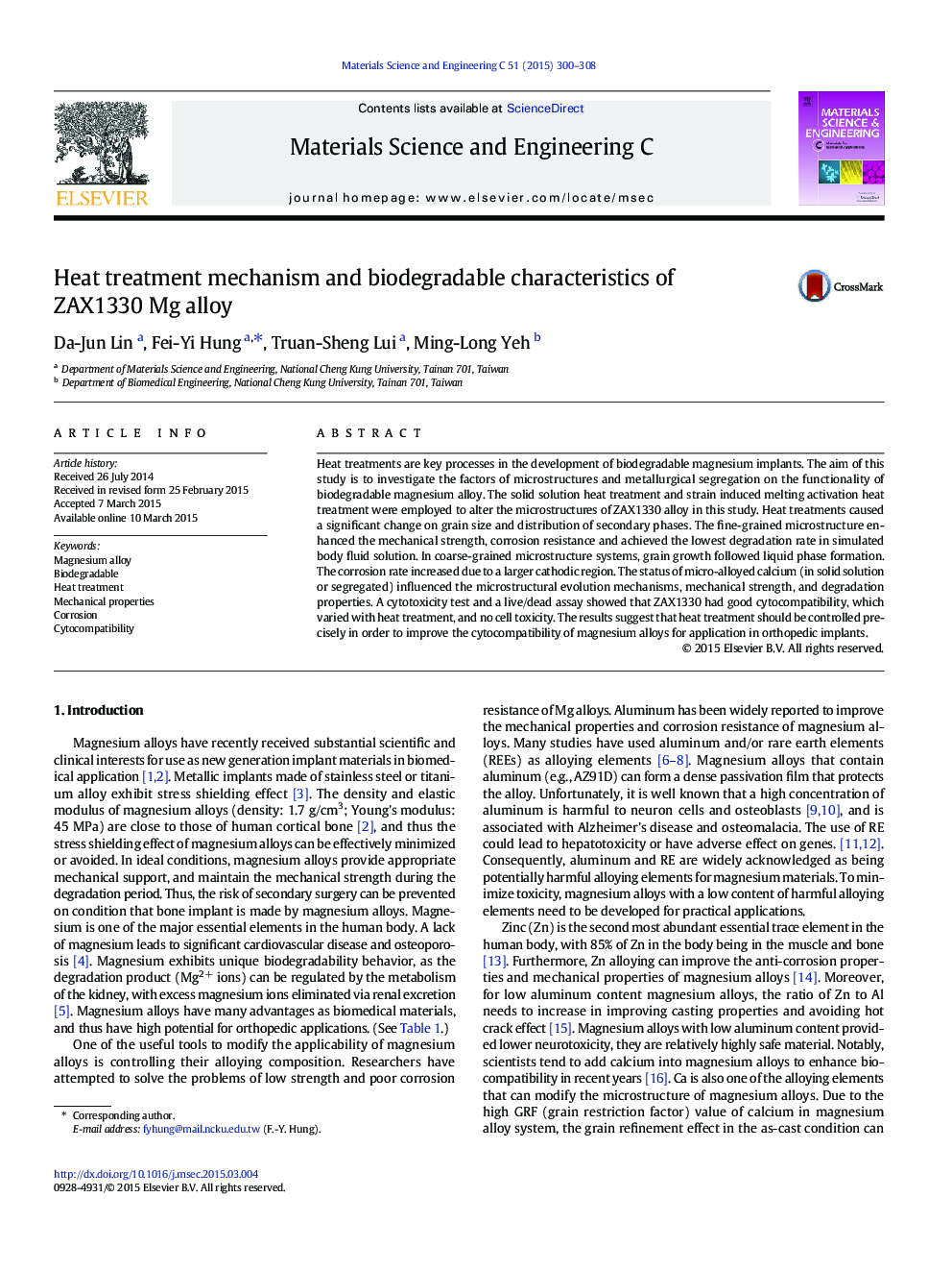 Heat treatment mechanism and biodegradable characteristics of ZAX1330 Mg alloy