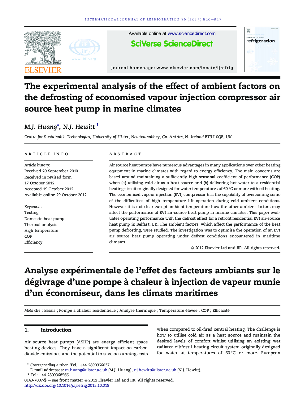 The experimental analysis of the effect of ambient factors on the defrosting of economised vapour injection compressor air source heat pump in marine climates