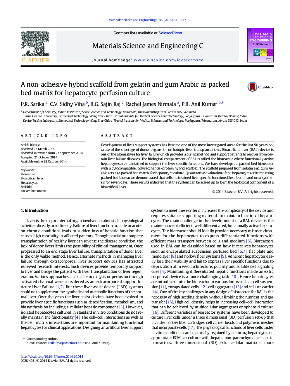 A non-adhesive hybrid scaffold from gelatin and gum Arabic as packed bed matrix for hepatocyte perfusion culture