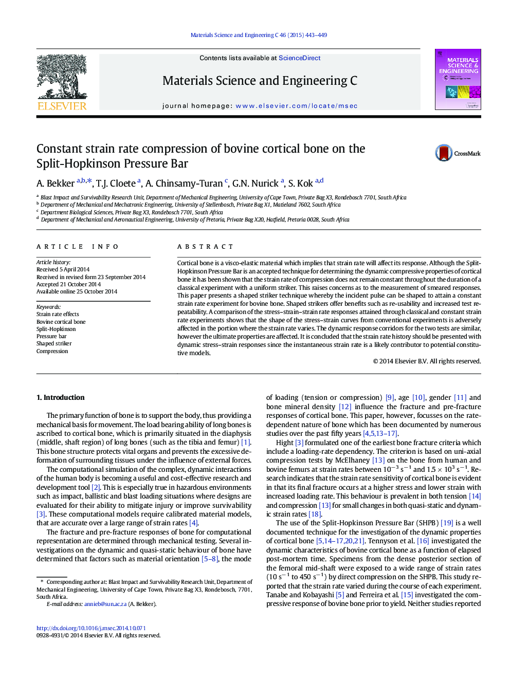 Constant strain rate compression of bovine cortical bone on the Split-Hopkinson Pressure Bar