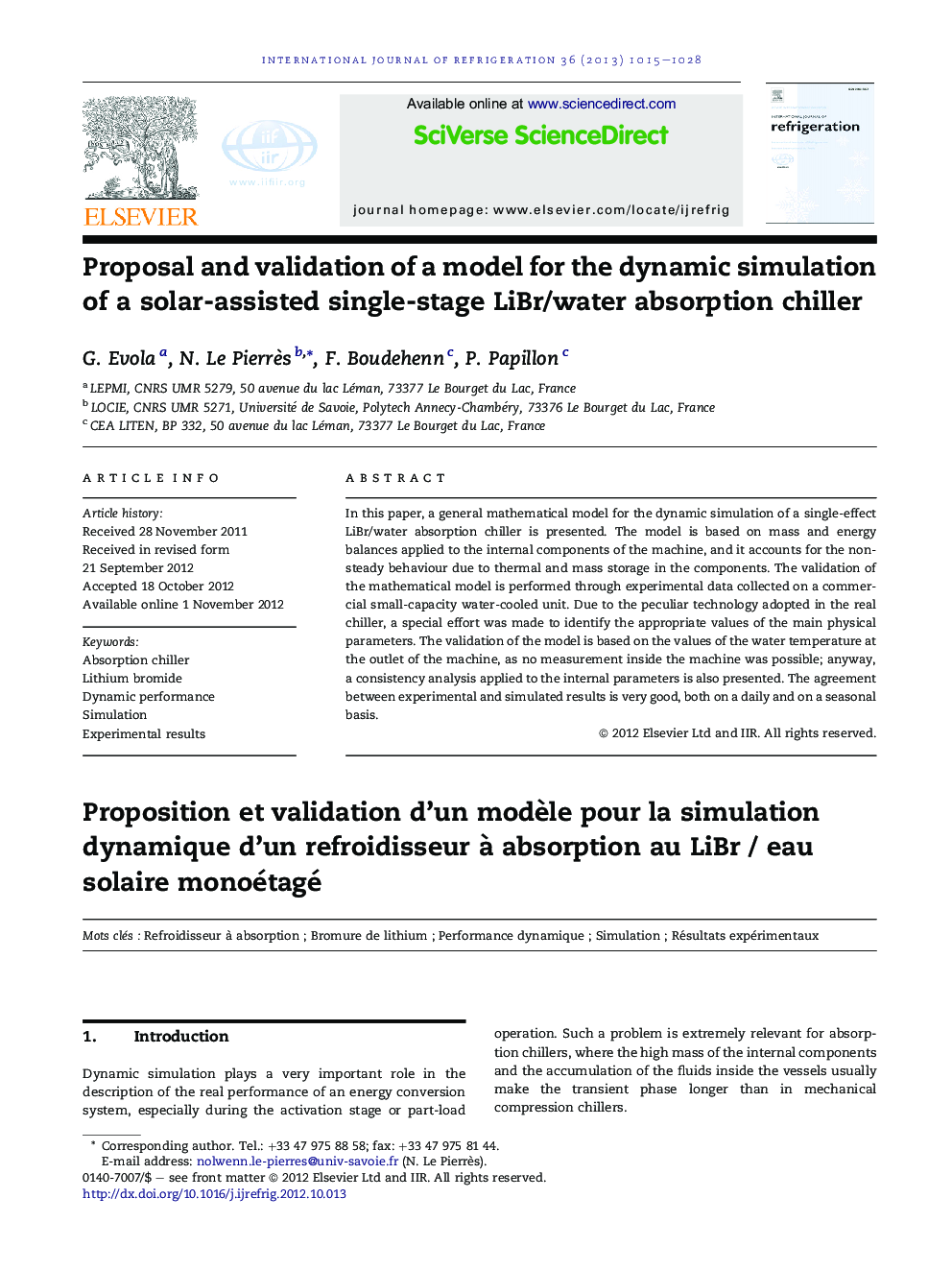 Proposal and validation of a model for the dynamic simulation of a solar-assisted single-stage LiBr/water absorption chiller