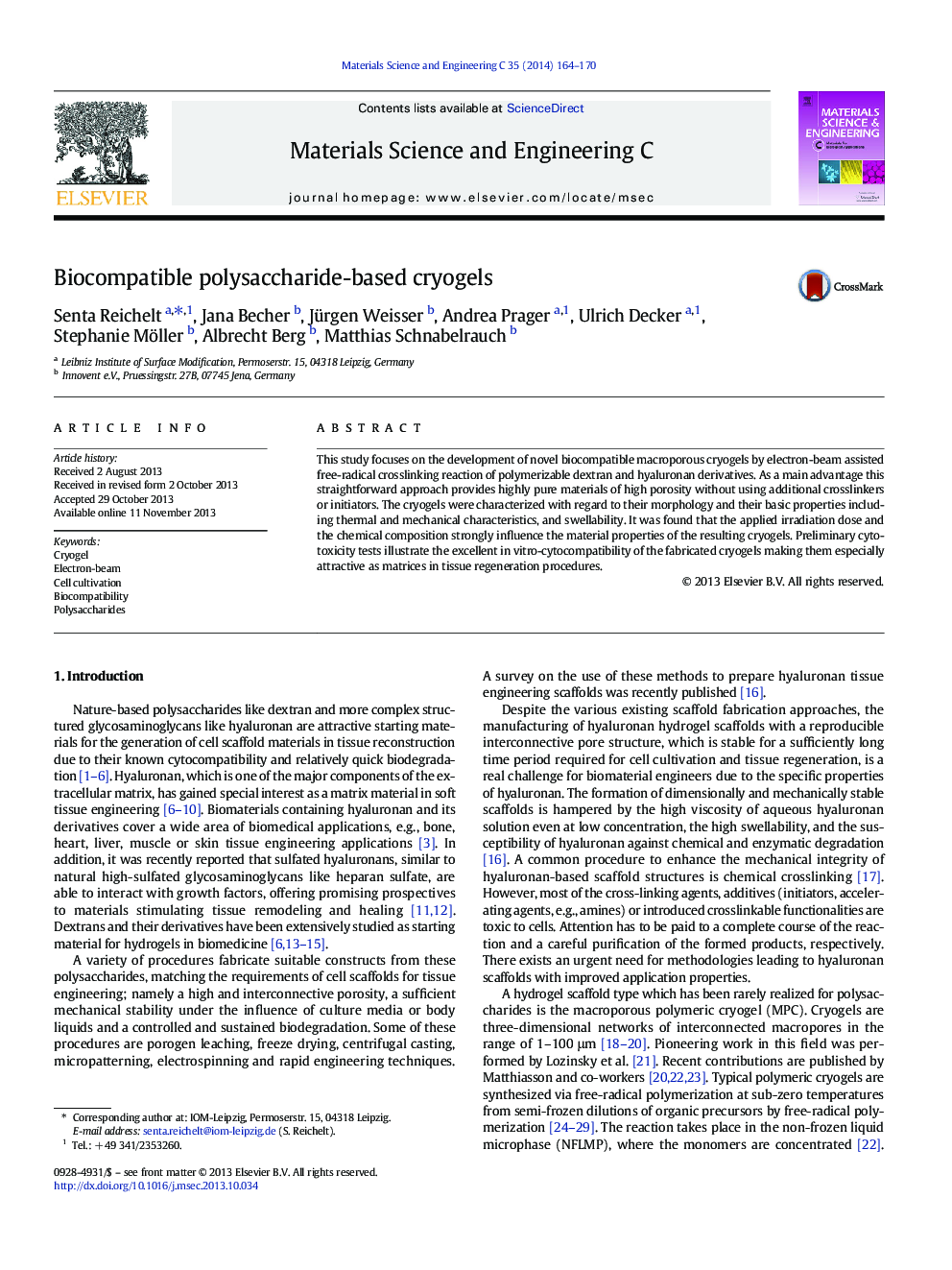 Biocompatible polysaccharide-based cryogels