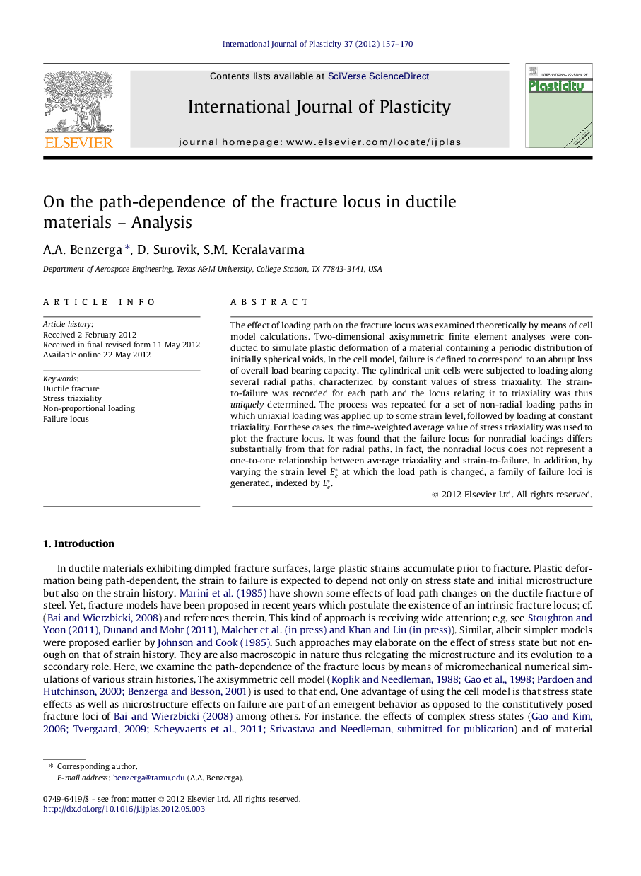 On the path-dependence of the fracture locus in ductile materials – Analysis