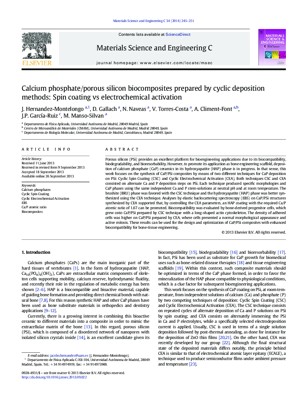 Calcium phosphate/porous silicon biocomposites prepared by cyclic deposition methods: Spin coating vs electrochemical activation