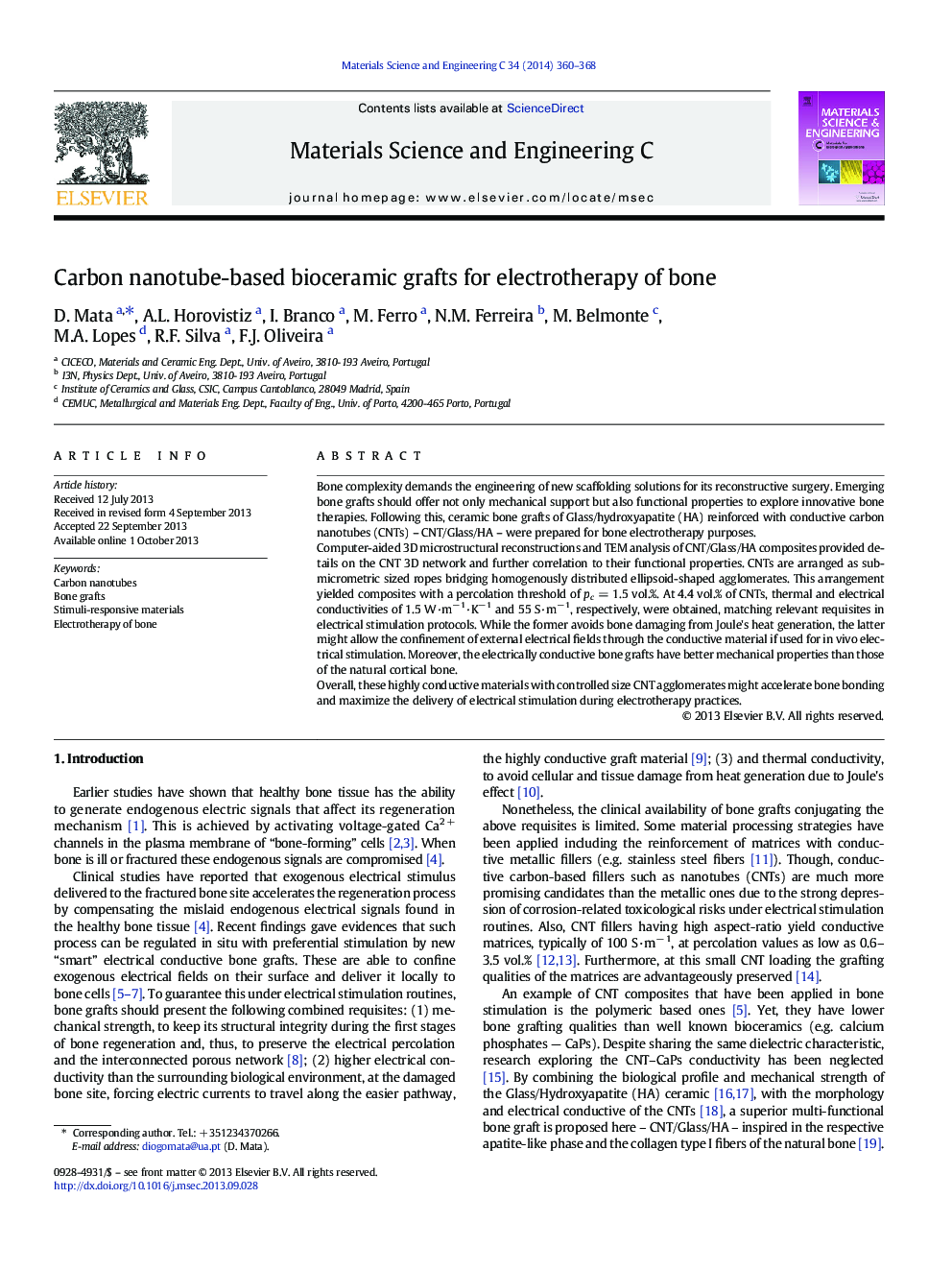 Carbon nanotube-based bioceramic grafts for electrotherapy of bone