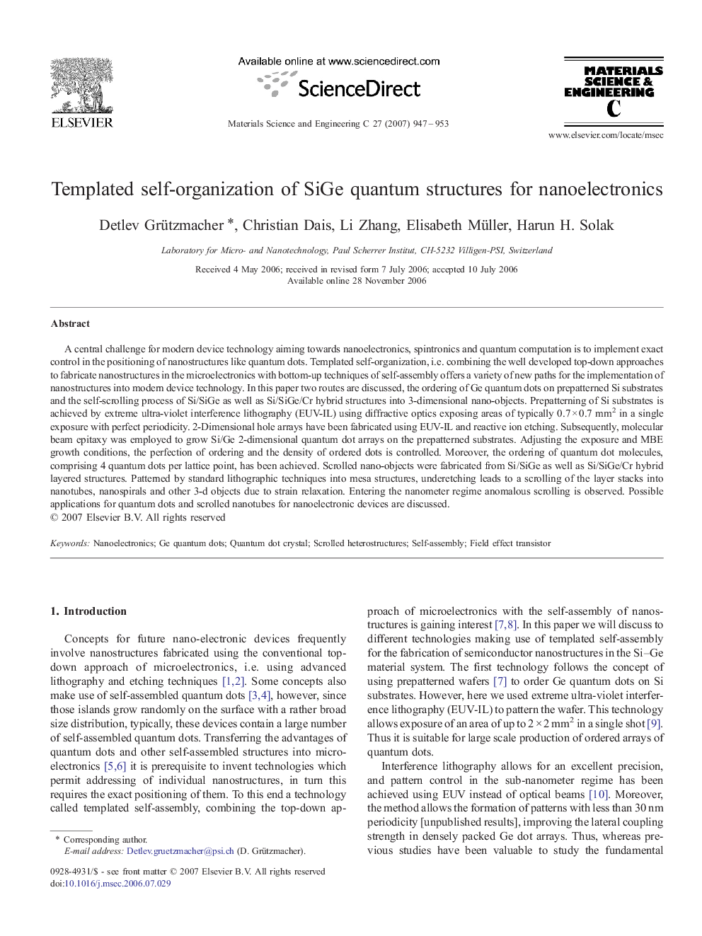 Templated self-organization of SiGe quantum structures for nanoelectronics