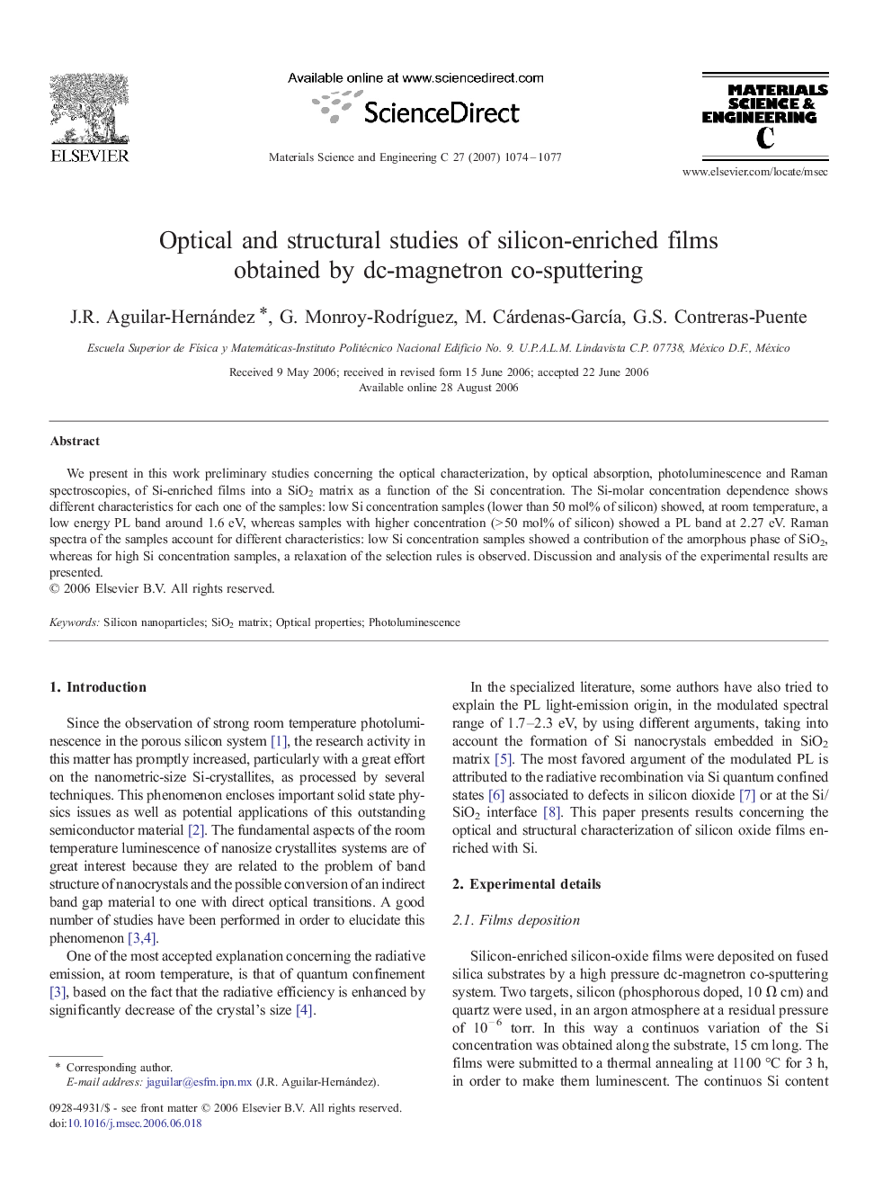 Optical and structural studies of silicon-enriched films obtained by dc-magnetron co-sputtering