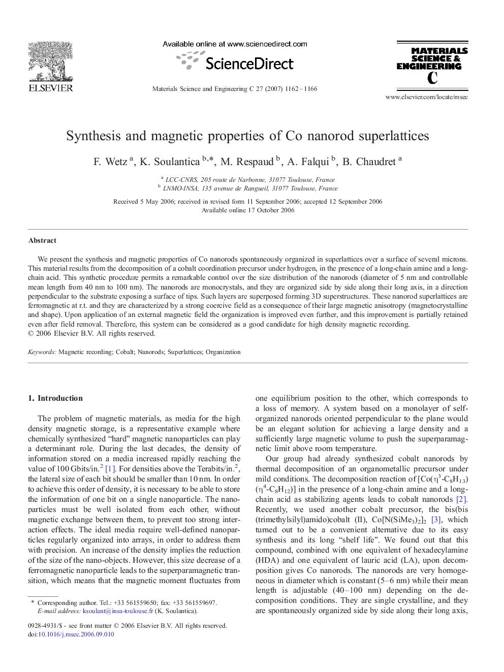 Synthesis and magnetic properties of Co nanorod superlattices