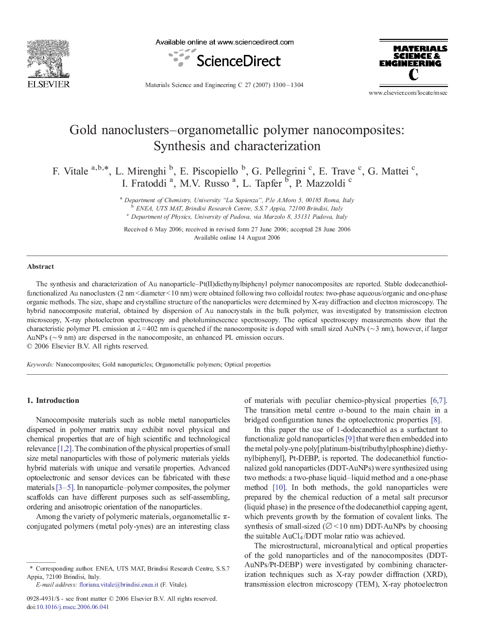 Gold nanoclusters-organometallic polymer nanocomposites: Synthesis and characterization