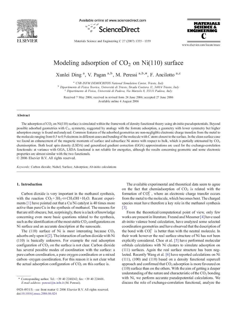 Modeling adsorption of CO2 on Ni(110) surface