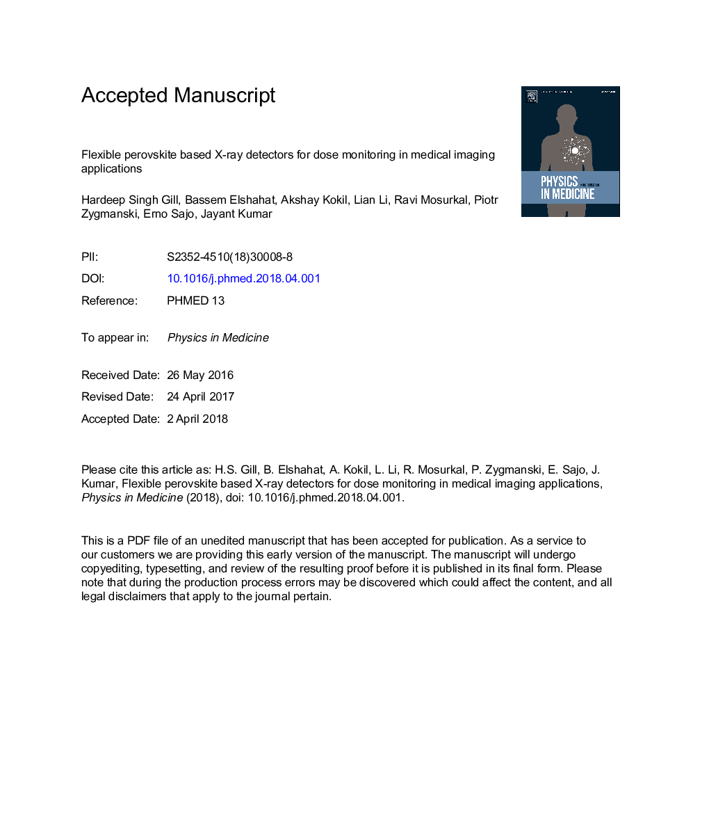 Flexible perovskite based X-ray detectors for dose monitoring in medical imaging applications