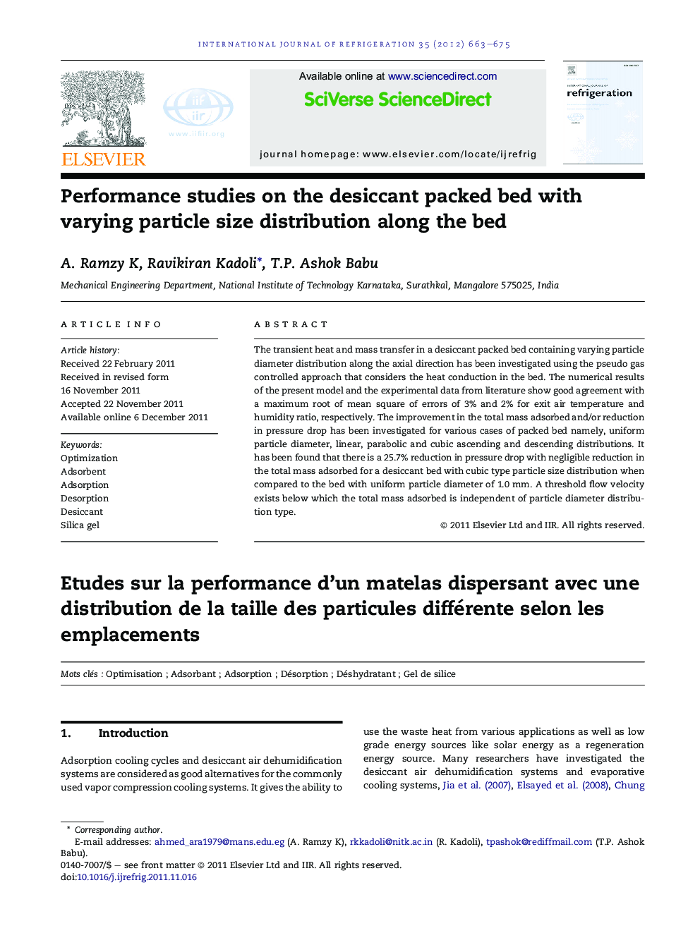 Performance studies on the desiccant packed bed with varying particle size distribution along the bed