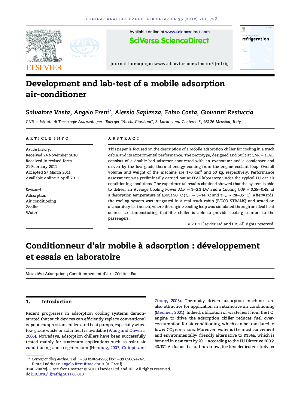 Development and lab-test of a mobile adsorption air-conditioner