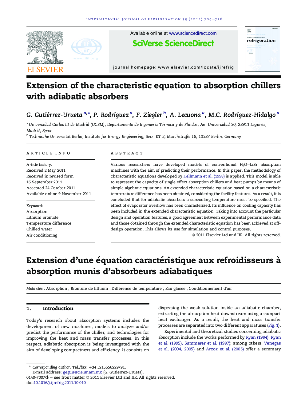Extension of the characteristic equation to absorption chillers with adiabatic absorbers