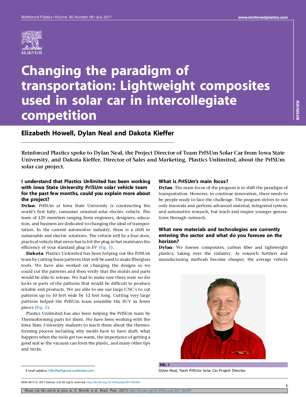 Changing the paradigm of transportation: Lightweight composites used in solar car in intercollegiate competition