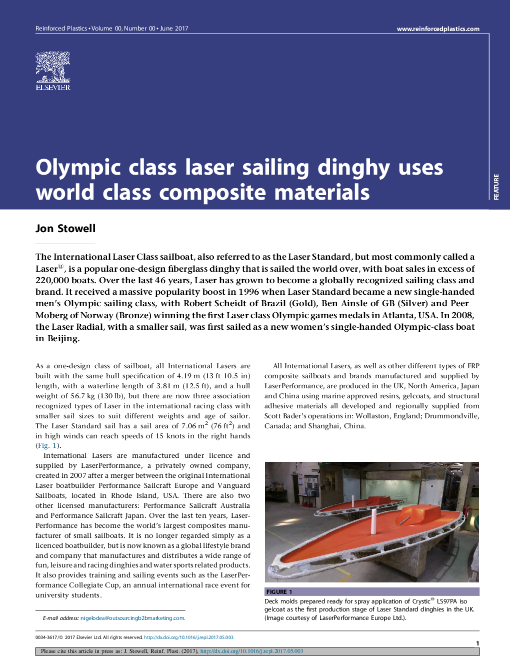 Olympic class laser sailing dinghy uses world class composite materials