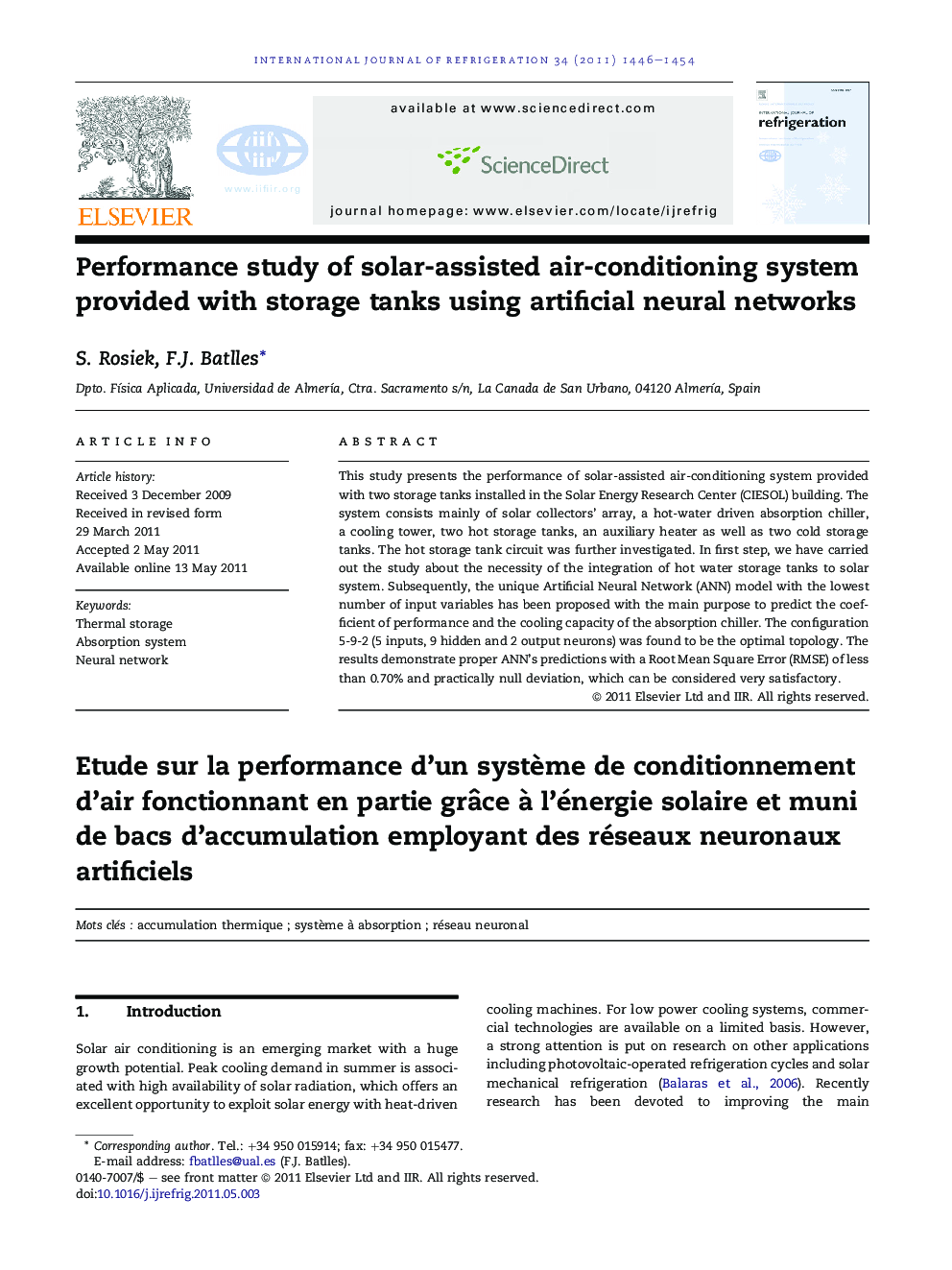 Performance study of solar-assisted air-conditioning system provided with storage tanks using artificial neural networks
