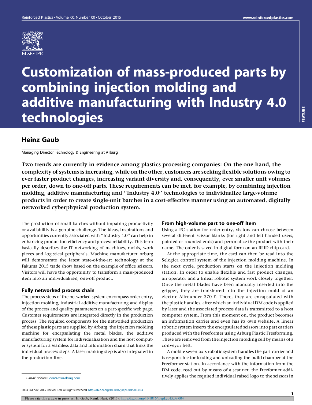 Customization of mass-produced parts by combining injection molding and additive manufacturing with Industry 4.0 technologies