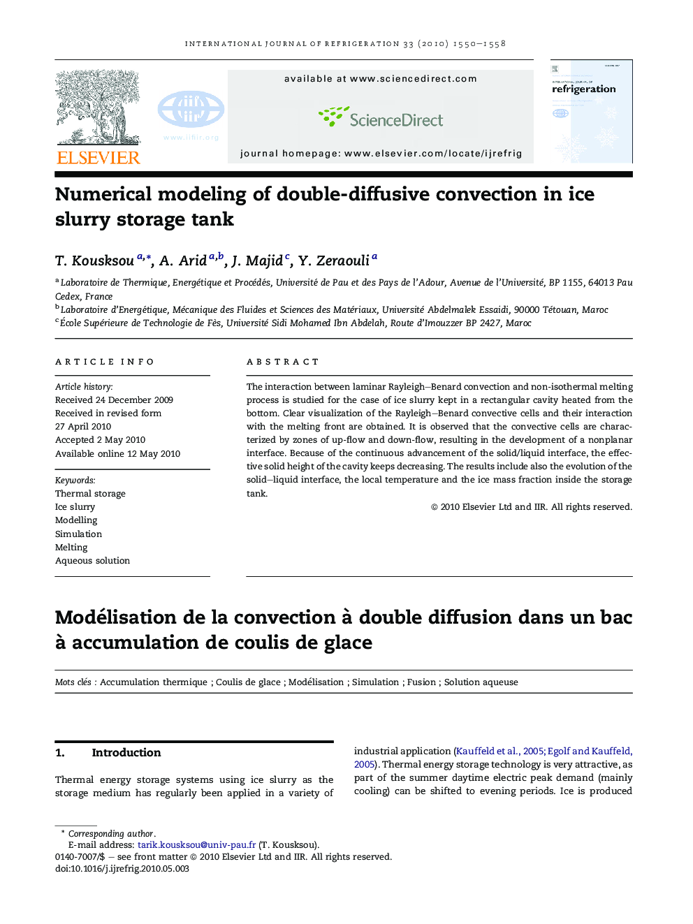 Numerical modeling of double-diffusive convection in ice slurry storage tank