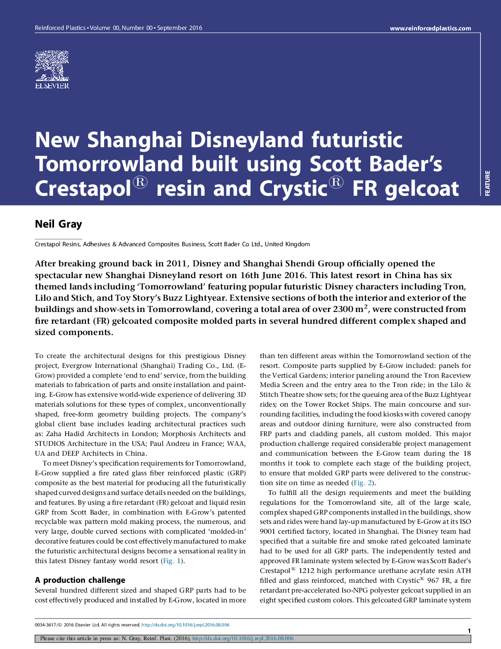 New Shanghai Disneyland futuristic Tomorrowland built using Scott Bader's Crestapol® resin and Crystic® FR gelcoat