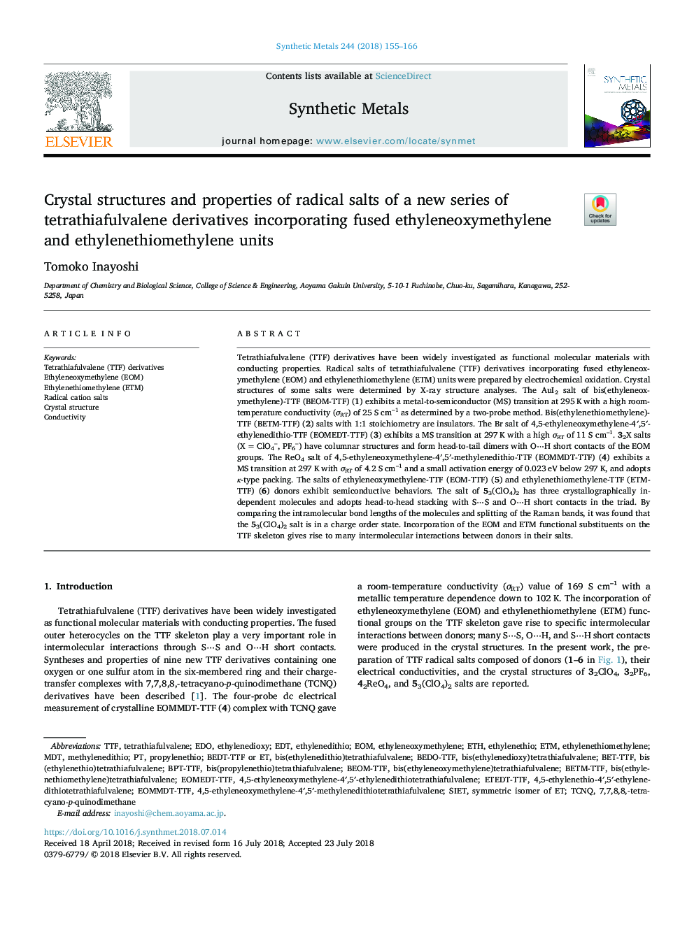 Crystal structures and properties of radical salts of a new series of tetrathiafulvalene derivatives incorporating fused ethyleneoxymethylene and ethylenethiomethylene units