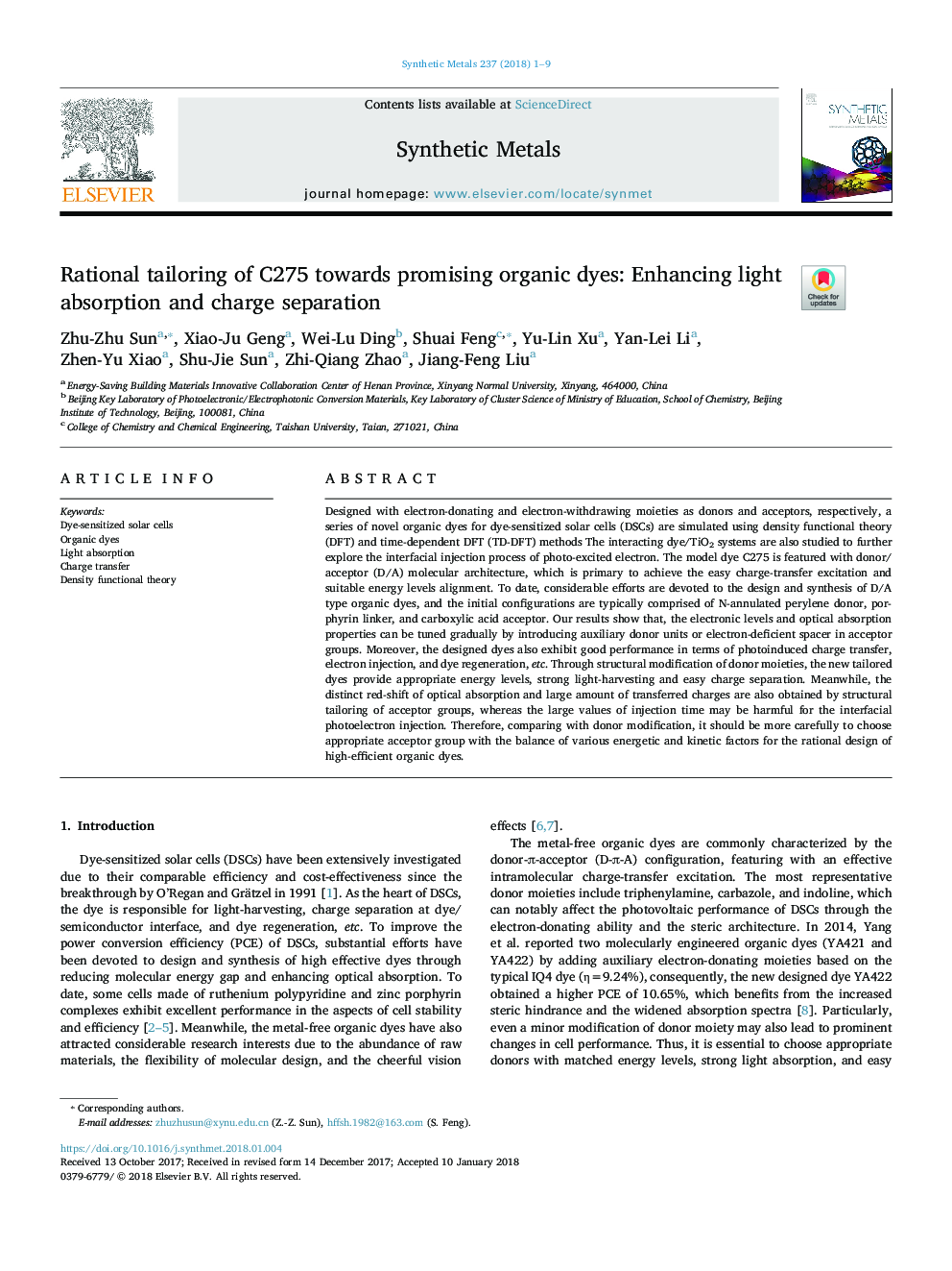 Rational tailoring of C275 towards promising organic dyes: Enhancing light absorption and charge separation