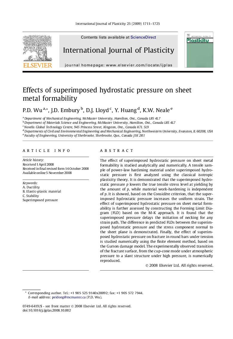 Effects of superimposed hydrostatic pressure on sheet metal formability