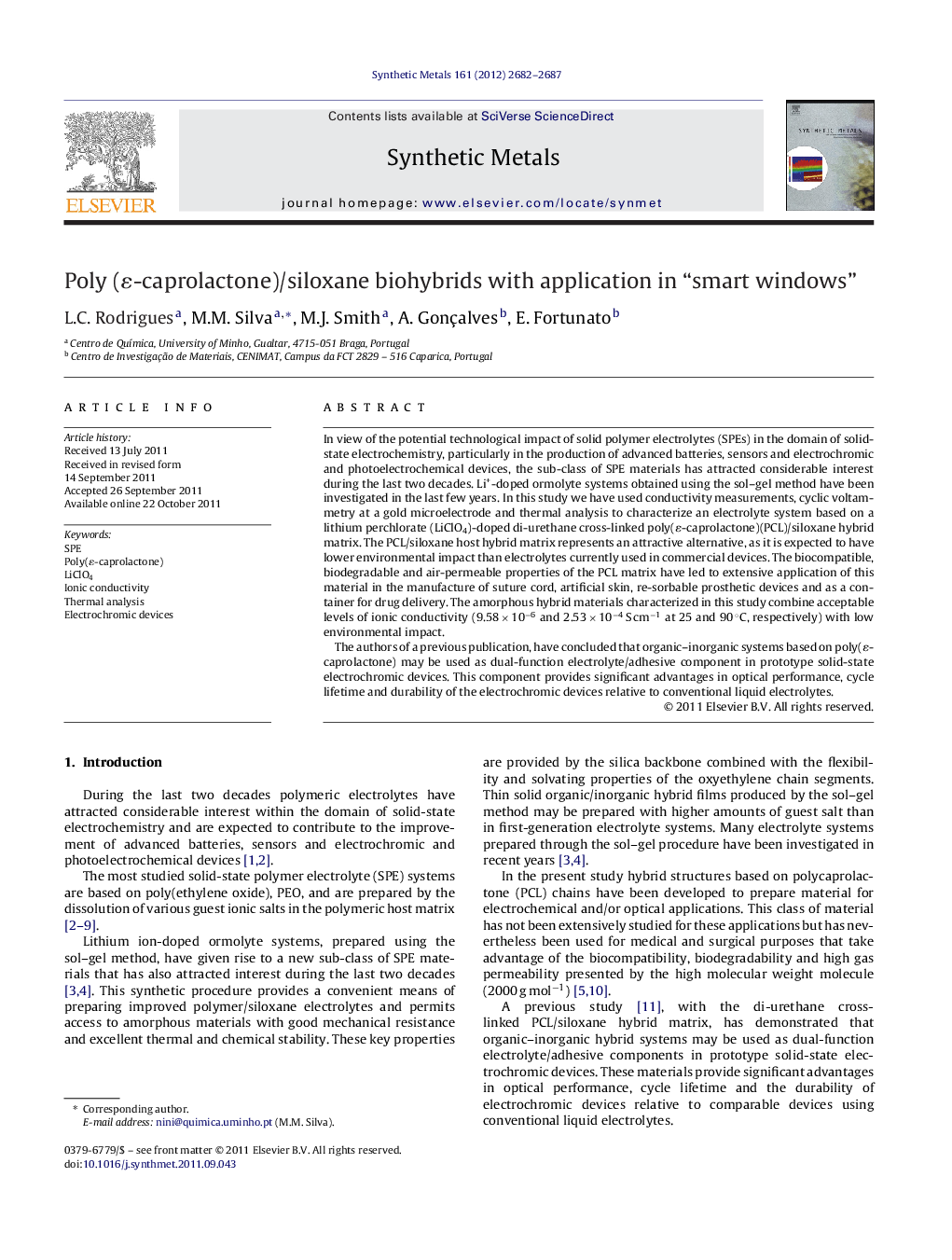 Poly (É-caprolactone)/siloxane biohybrids with application in “smart windows”