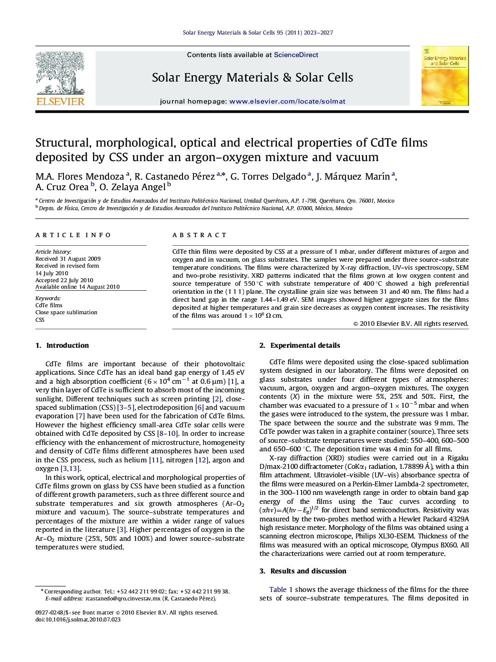 Structural, morphological, optical and electrical properties of CdTe films deposited by CSS under an argon–oxygen mixture and vacuum