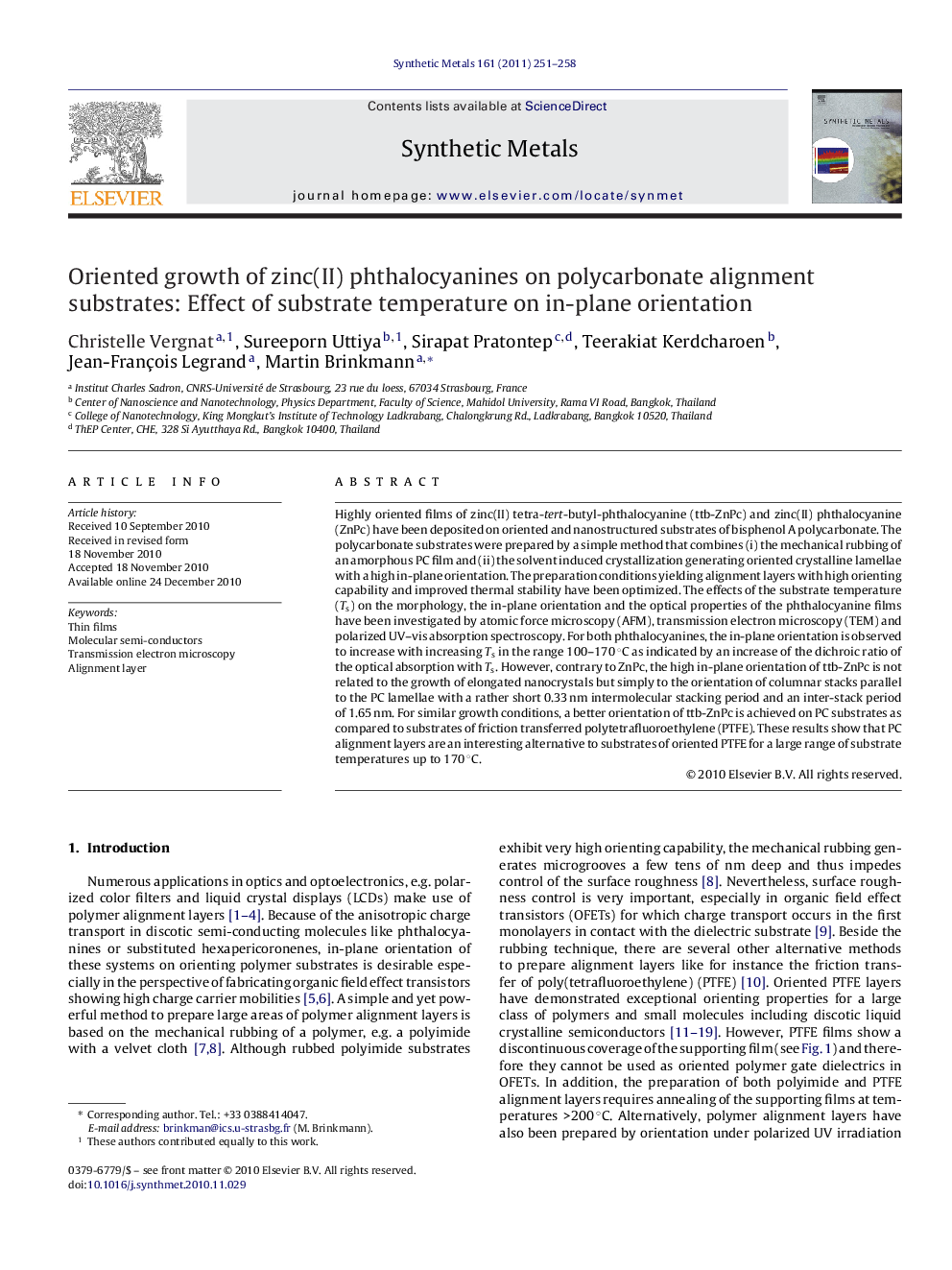 Oriented growth of zinc(II) phthalocyanines on polycarbonate alignment substrates: Effect of substrate temperature on in-plane orientation