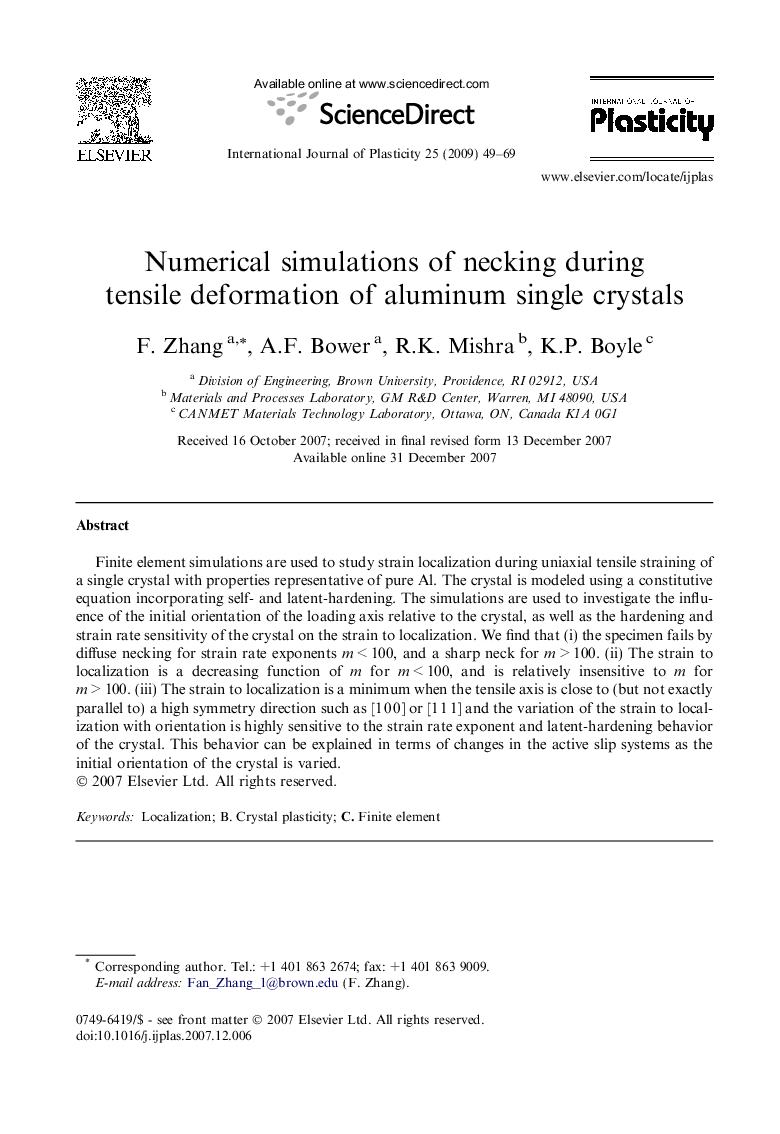 Numerical simulations of necking during tensile deformation of aluminum single crystals