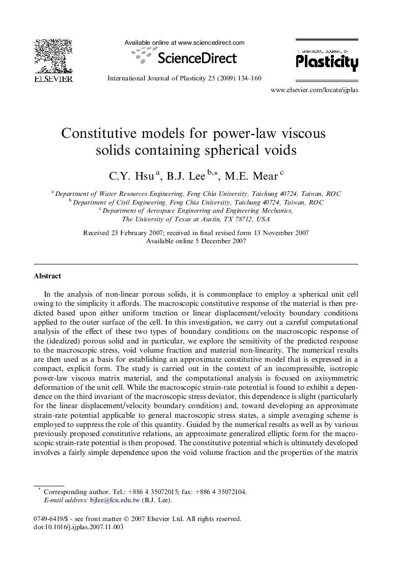 Constitutive models for power-law viscous solids containing spherical voids