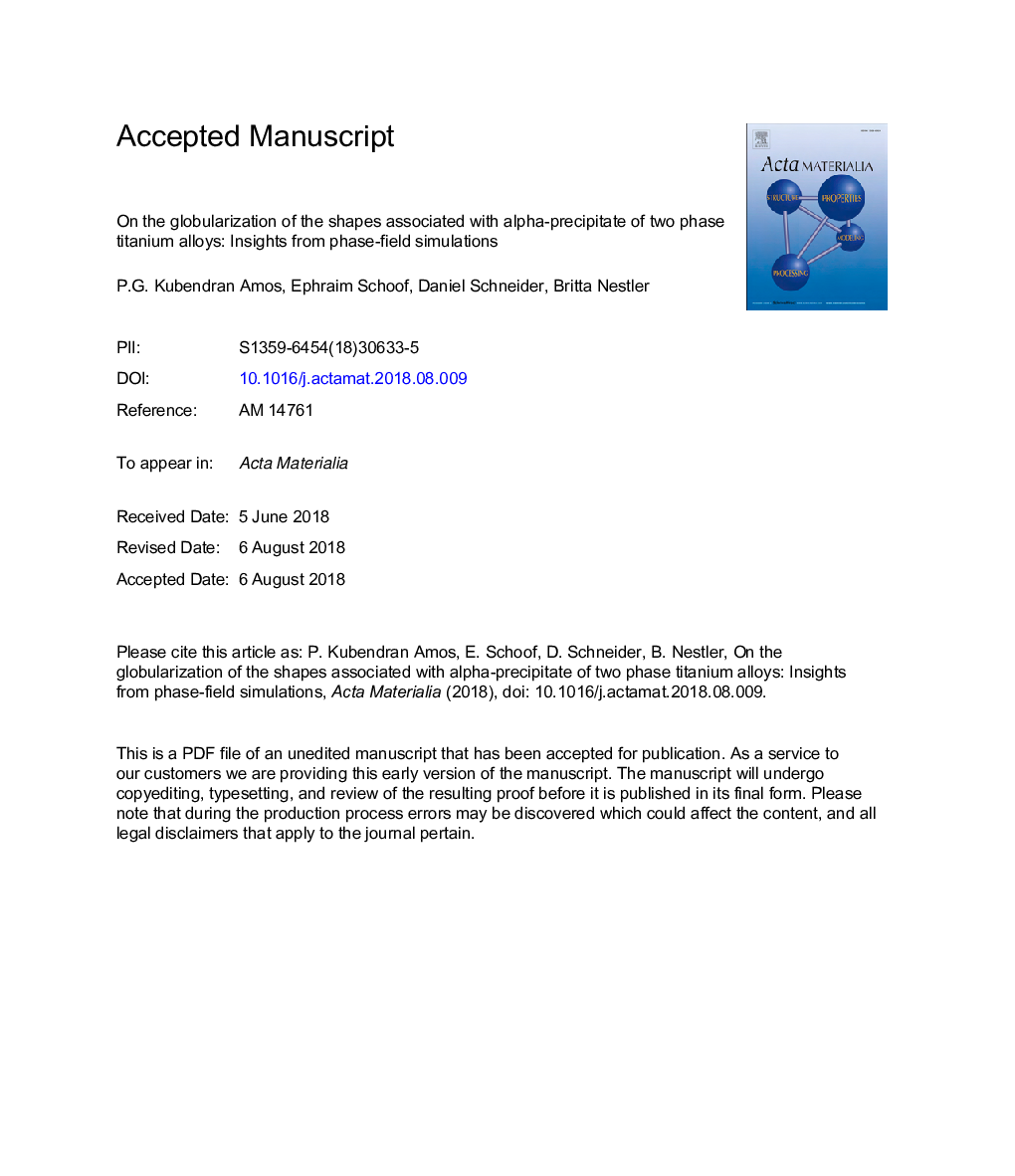 بر روی گلوبالیزاسیون اشکال مرتبط با آلفا رسوب از دو مرحله آلیاژهای تیتانیوم: بینش از شبیه سازی فاز میدان 