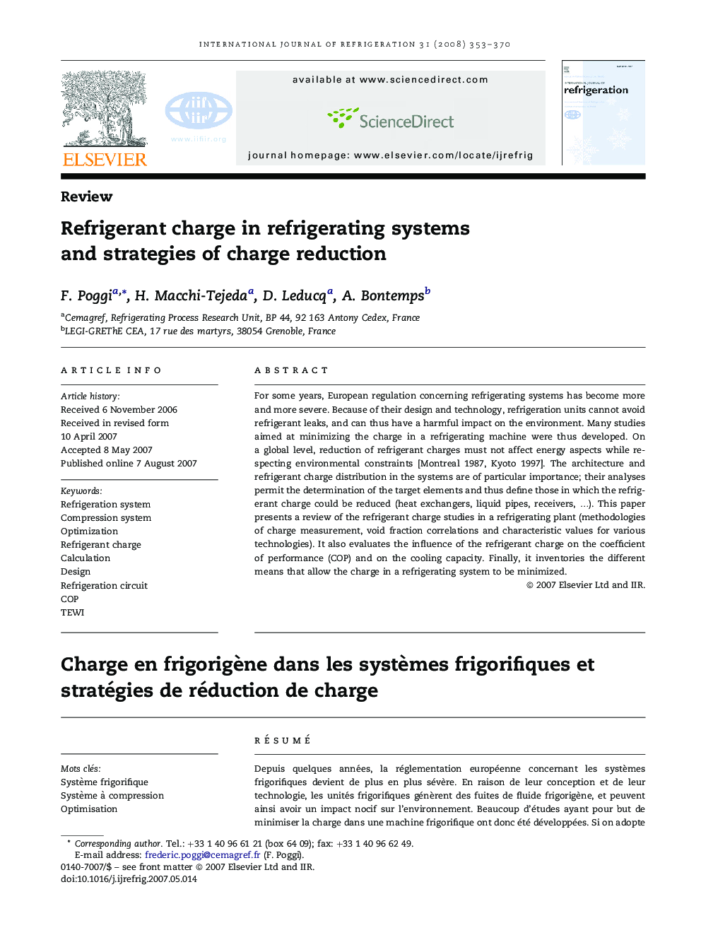 Refrigerant charge in refrigerating systems and strategies of charge reduction