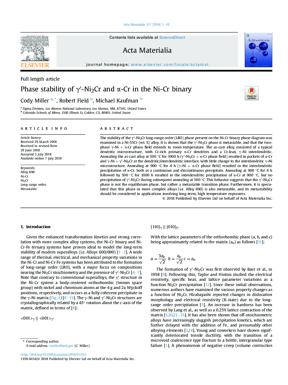 Phase stability of Î³â²-Ni2Cr and Î±-Cr in the Ni-Cr binary