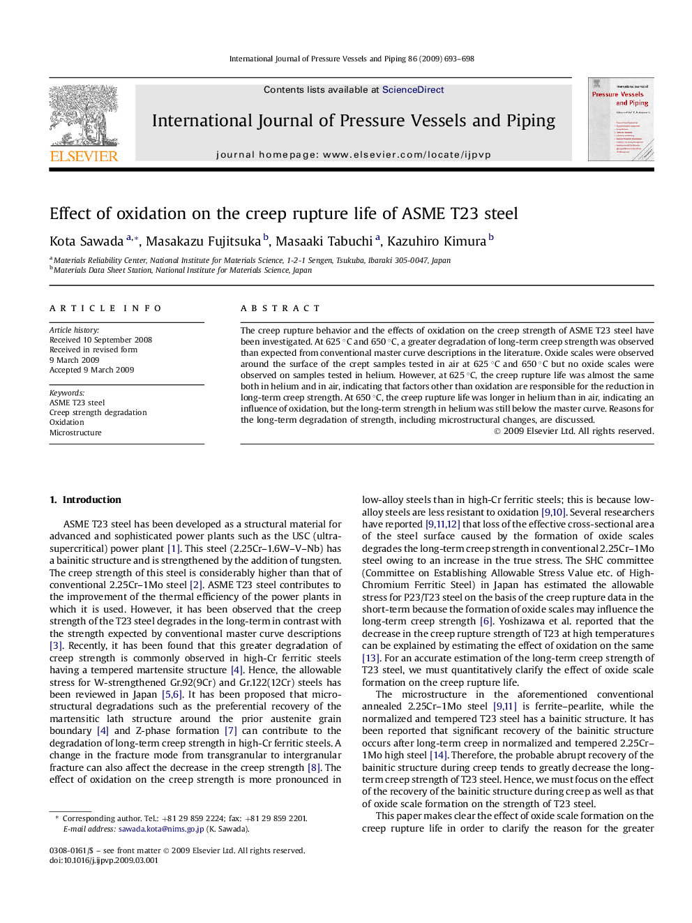 Effect of oxidation on the creep rupture life of ASME T23 steel