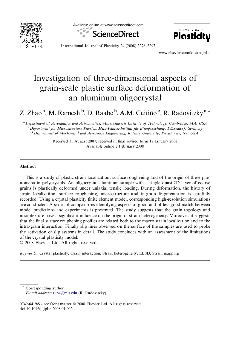 Investigation of three-dimensional aspects of grain-scale plastic surface deformation of an aluminum oligocrystal