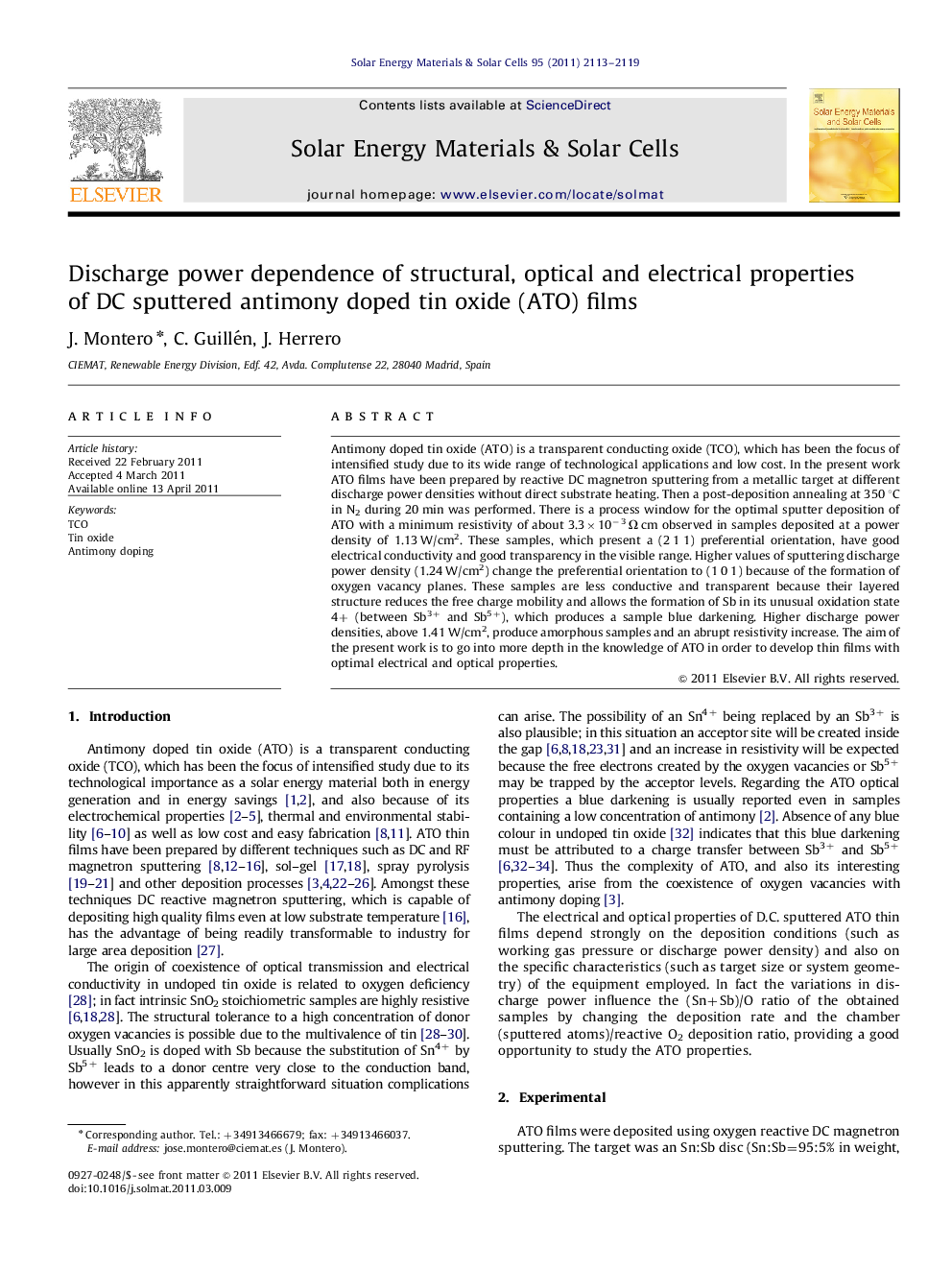 Discharge power dependence of structural, optical and electrical properties of DC sputtered antimony doped tin oxide (ATO) films