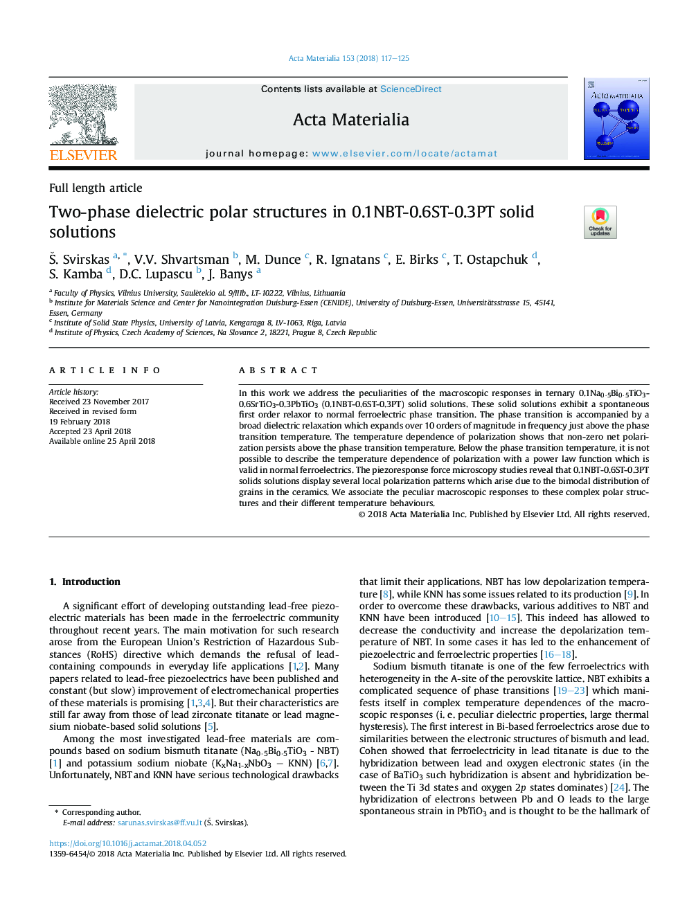 Two-phase dielectric polar structures in 0.1NBT-0.6ST-0.3PT solid solutions