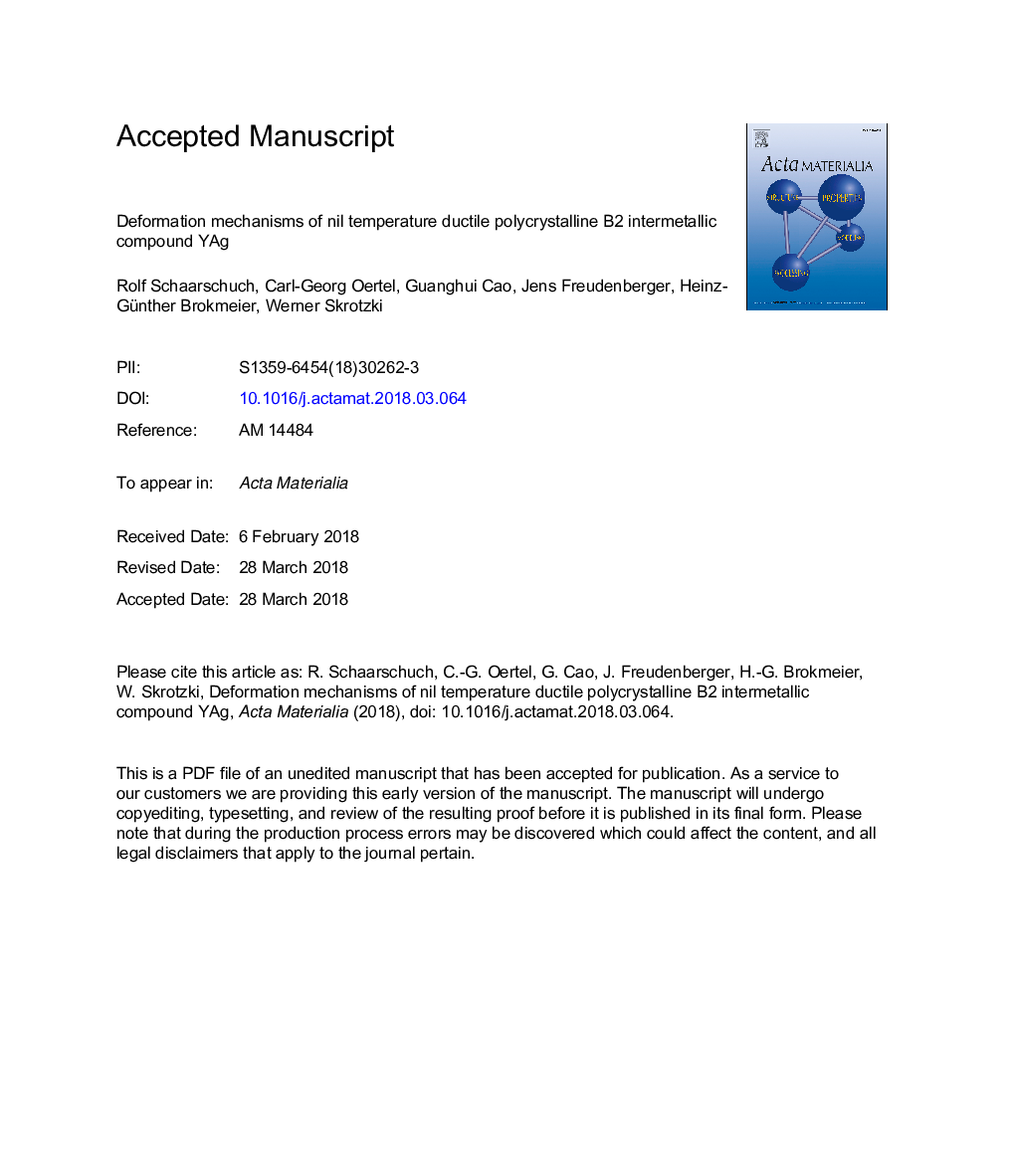 Deformation mechanisms of nil temperature ductile polycrystalline B2 intermetallic compound YAg