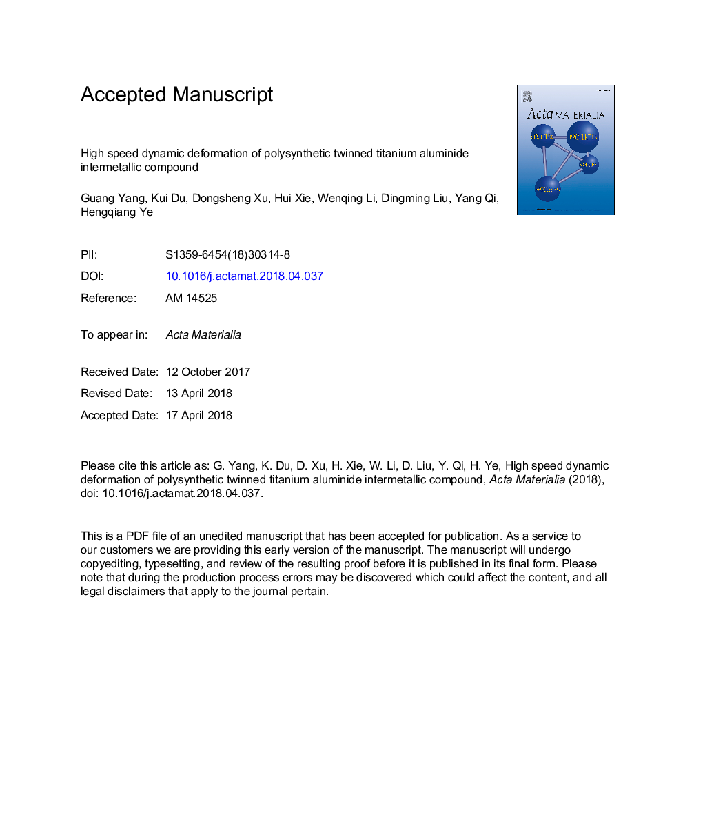 تغییر شکل دینامیک دینامیکی ترکیبات بین متالیک آلومینیوم تیتانیوم دو طرفه پلی سینتیک 