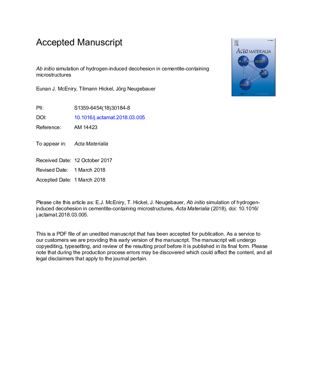 شبیه سازی اولیه از انحلال القایی هیدروژن در میکروسیستم های حاوی سیمان 