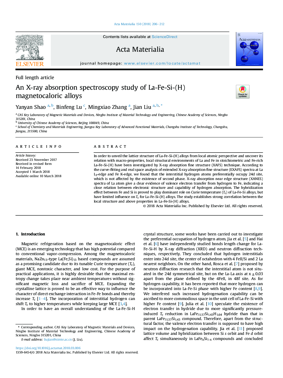 An X-ray absorption spectroscopy study of La-Fe-Si-(H) magnetocaloric alloys