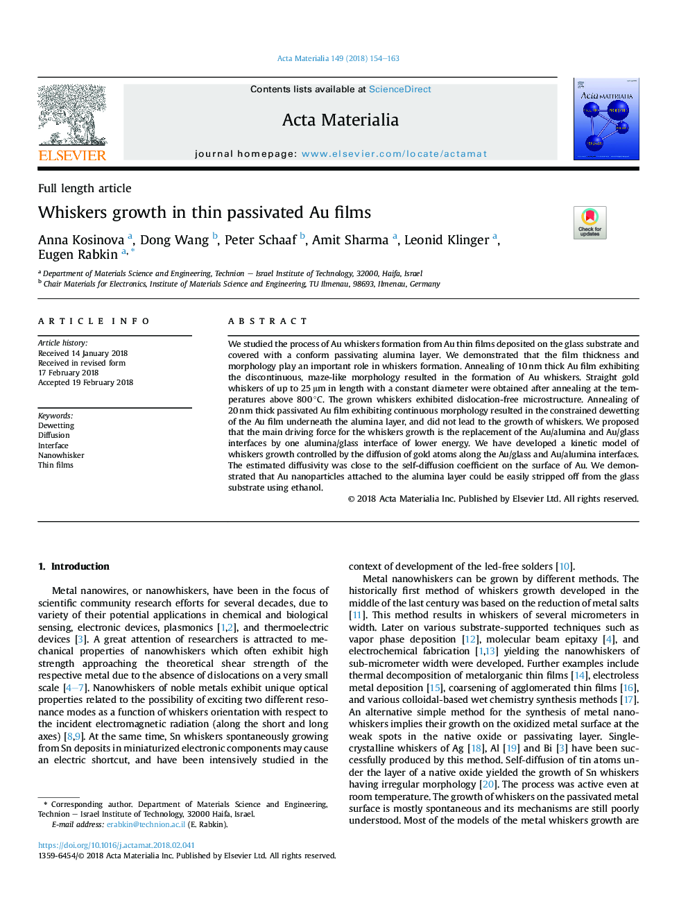 Whiskers growth in thin passivated Au films