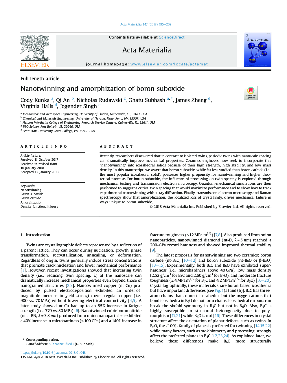 Nanotwinning and amorphization of boron suboxide