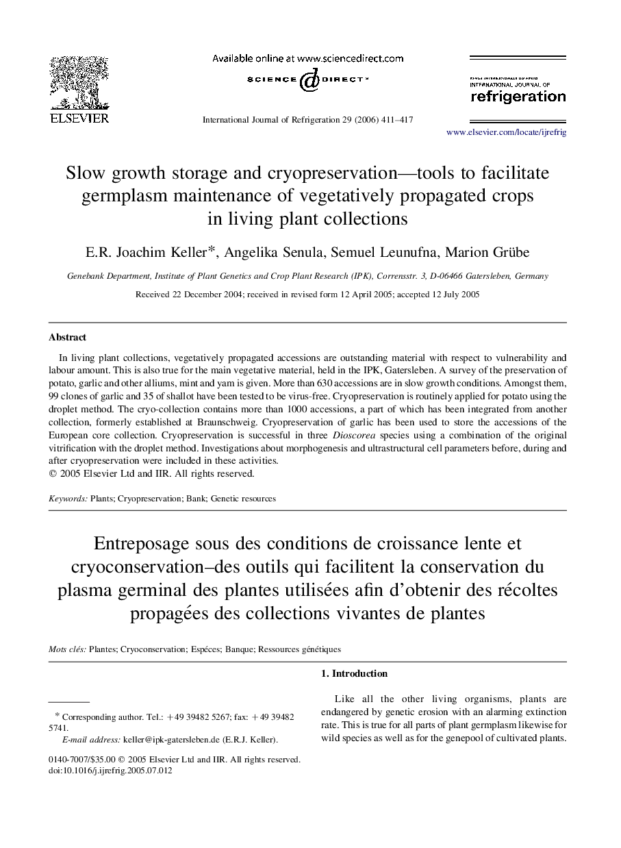 Slow growth storage and cryopreservation—tools to facilitate germplasm maintenance of vegetatively propagated crops in living plant collections